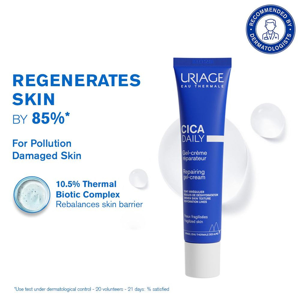 Uriage Cica-Daily Repairing Gel Face Cream Rejuvenates Skin Centella Asiatica Hyaluronic Acid Cu-Zn