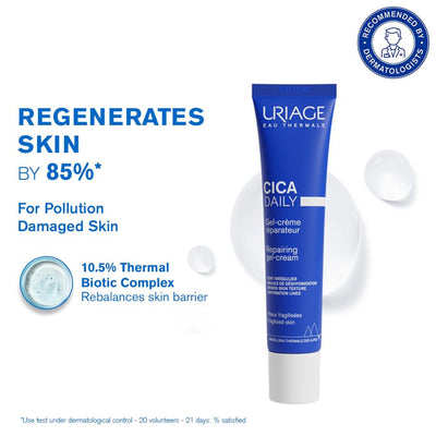 Uriage Cica-Daily Repairing Gel Face Cream Rejuvenates Skin Centella Asiatica Hyaluronic Acid Cu-Zn
