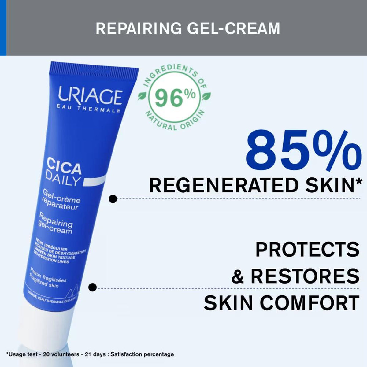 Uriage Cica-Daily Repairing Gel Face Cream Rejuvenates Skin Centella Asiatica Hyaluronic Acid Cu-Zn