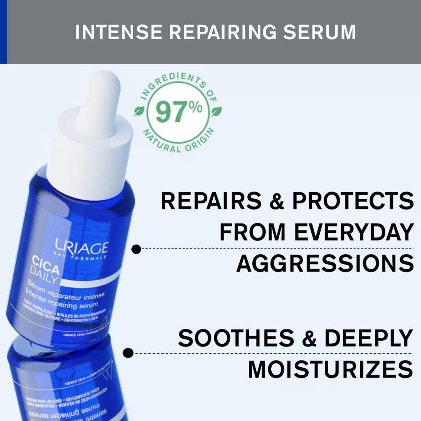 Uriage Cica-Daily Intense Repairing Anti-Pollution Serum 10.5% Thermal Biotic Complex Repairs Skin