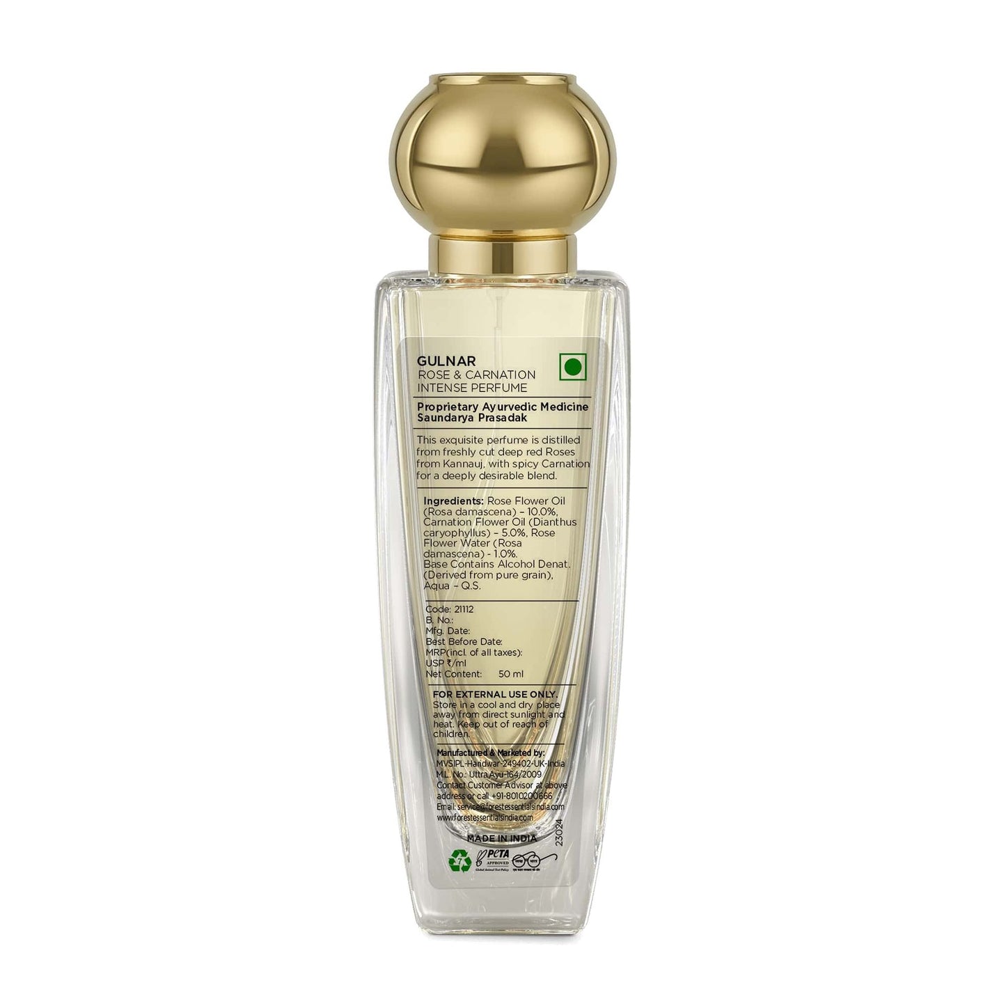 Forest Essentials Intense Perfume Rose & Carnation - Long Lasting Luxury Perfume For Her