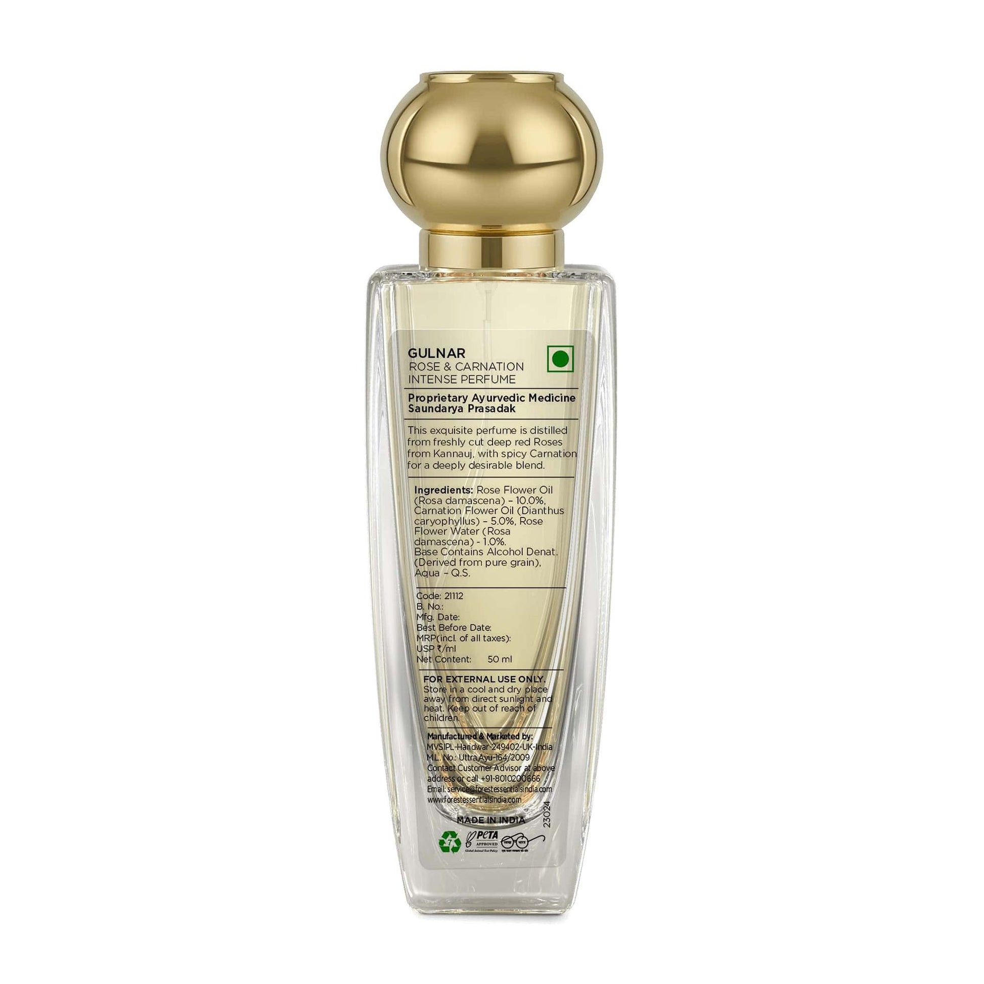 Forest Essentials Intense Perfume Rose & Carnation - Long Lasting Luxury Perfume For Her