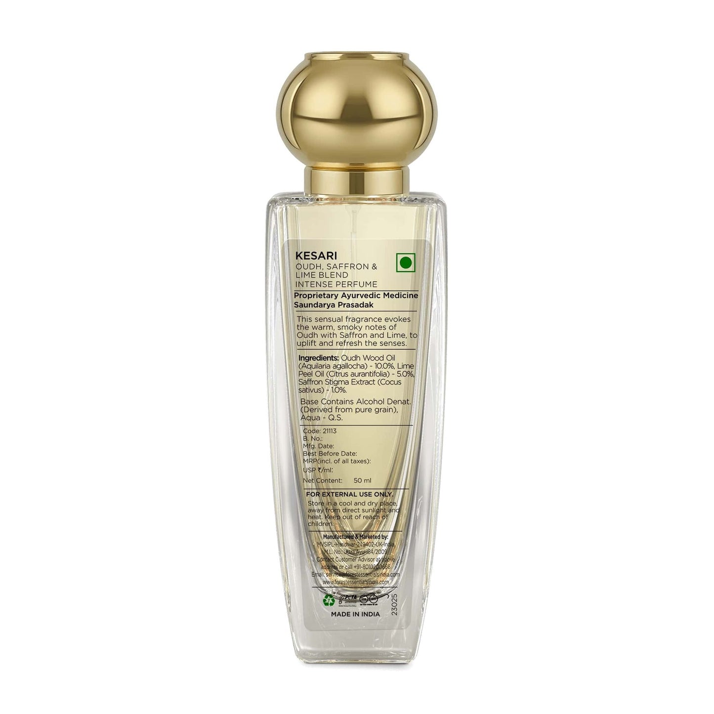 Forest Essentials Intense Perfume Lime Saffron Oudh - Long Lasting Luxury Perfume For Her