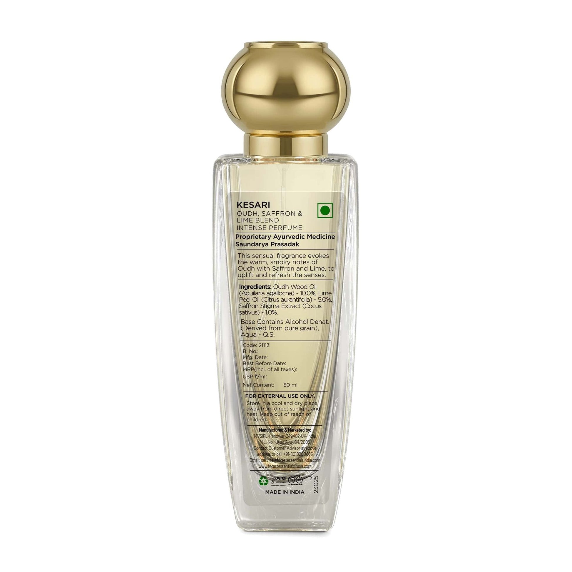 Forest Essentials Intense Perfume Lime Saffron Oudh - Long Lasting Luxury Perfume For Her