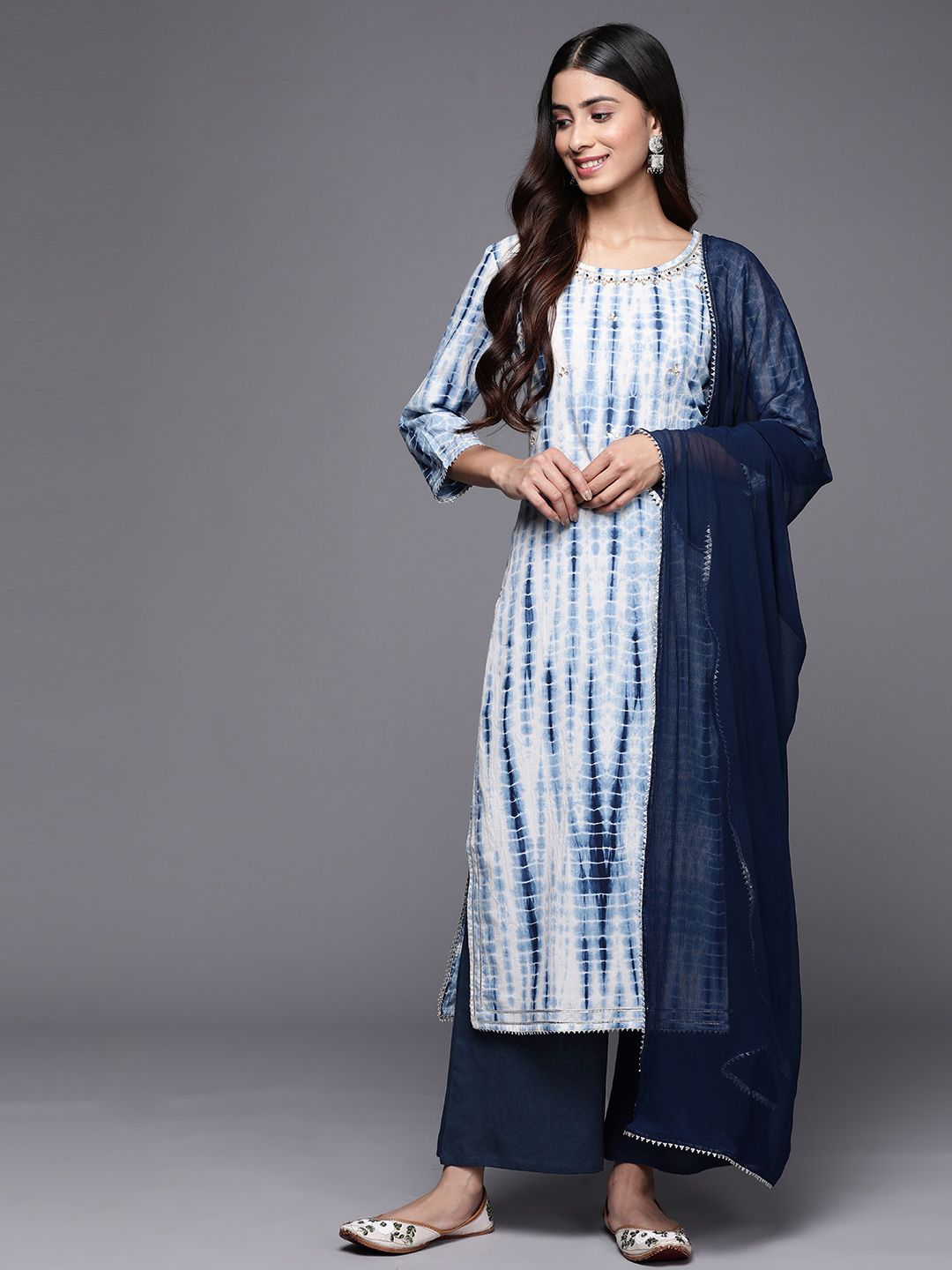 Indyancart VA Women's Dyed Pure Cotton Kurta With Palazzos & With Dupatta