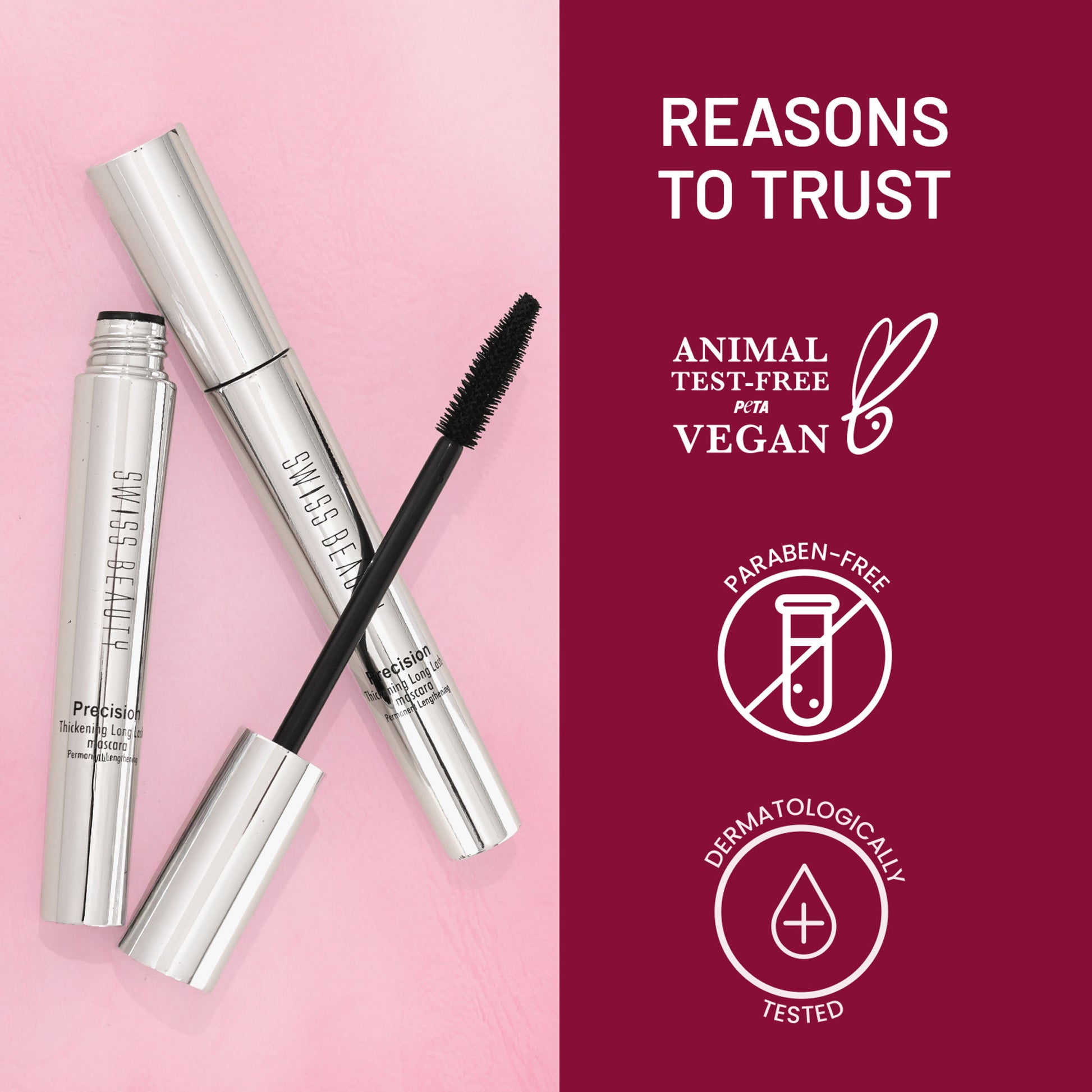 Swiss Beauty Precision Thickening Long Lash Mascara ,Waterproof , Smudge-Proof - Black