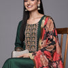 Indyancart VA Women's Green Floral Embroidered Thread Work Kurta with Trousers & With Dupatta