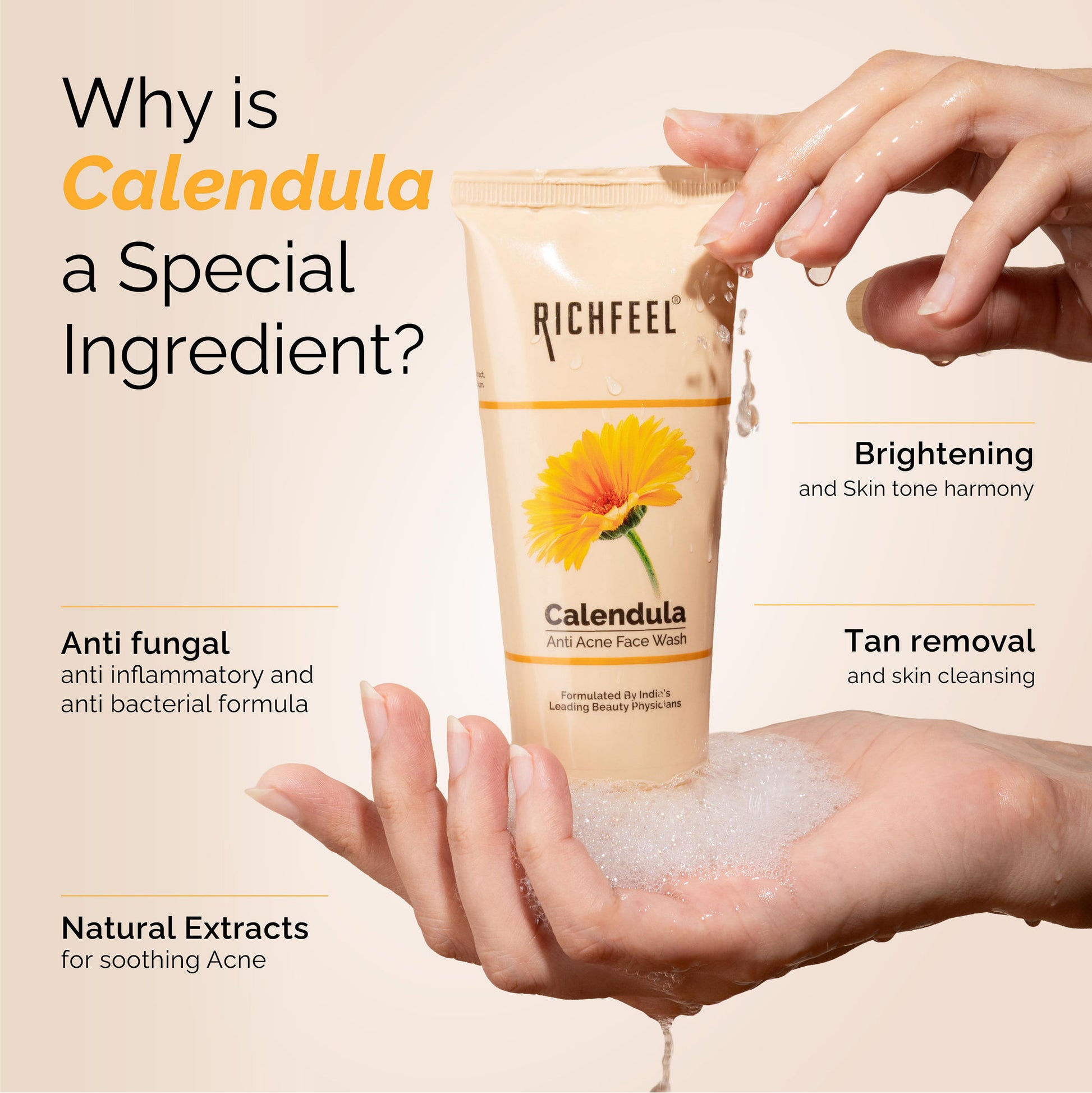 Richfeel Anti Acne Face Wash - Prevents Breakouts, Soothes & Replenishes Acne-Prone Skin