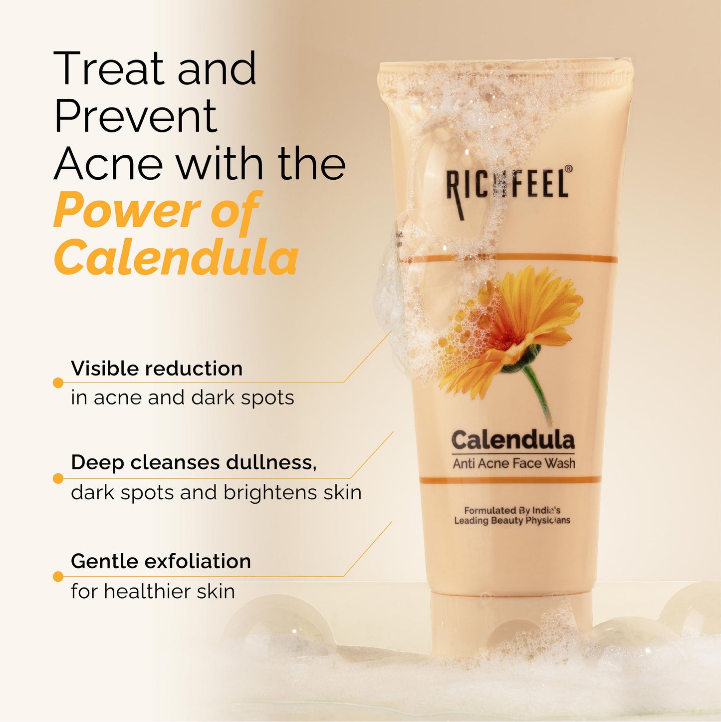 Richfeel Anti Acne Face Wash - Prevents Breakouts, Soothes & Replenishes Acne-Prone Skin