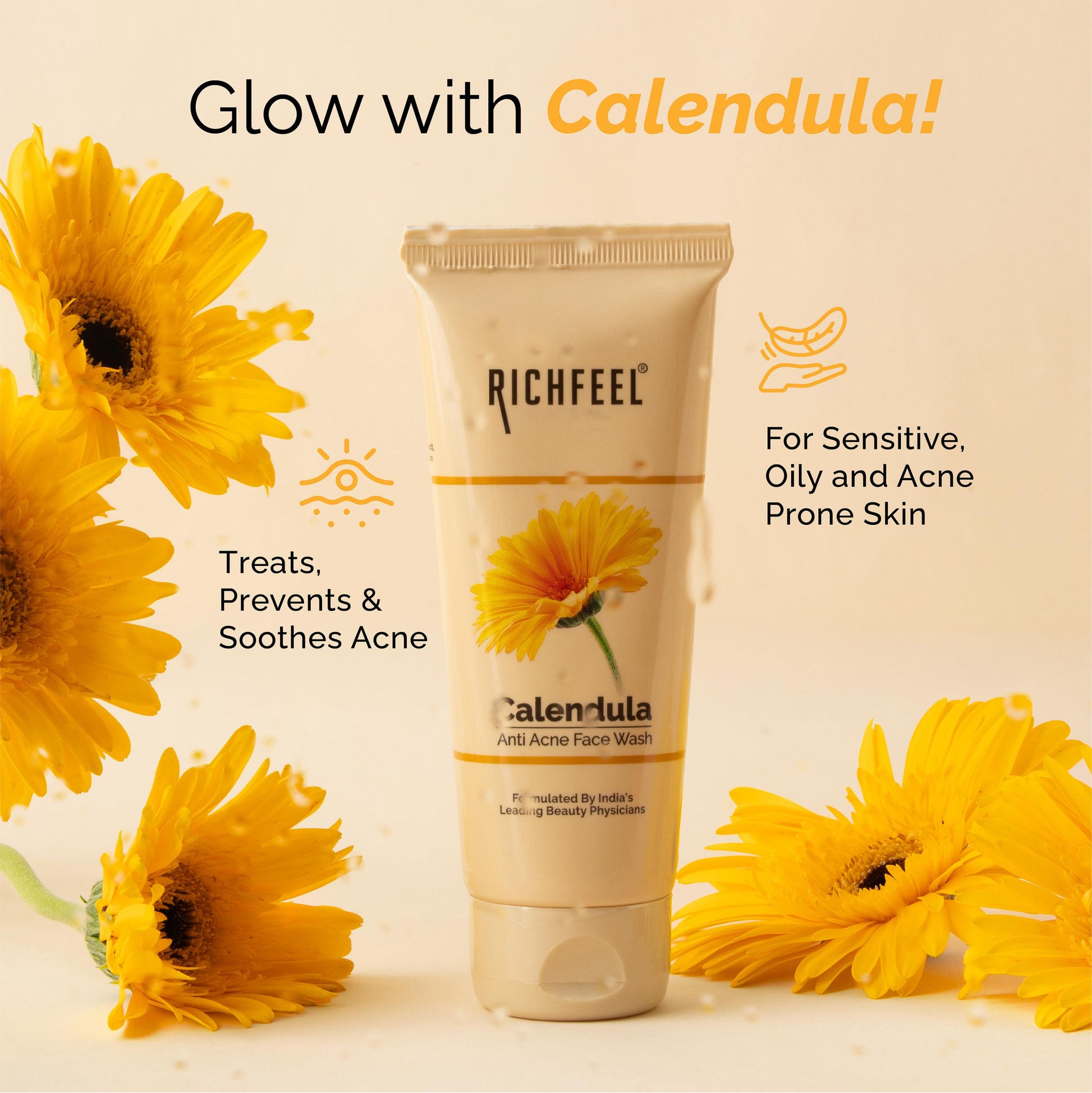 Richfeel Anti Acne Face Wash - Prevents Breakouts, Soothes & Replenishes Acne-Prone Skin