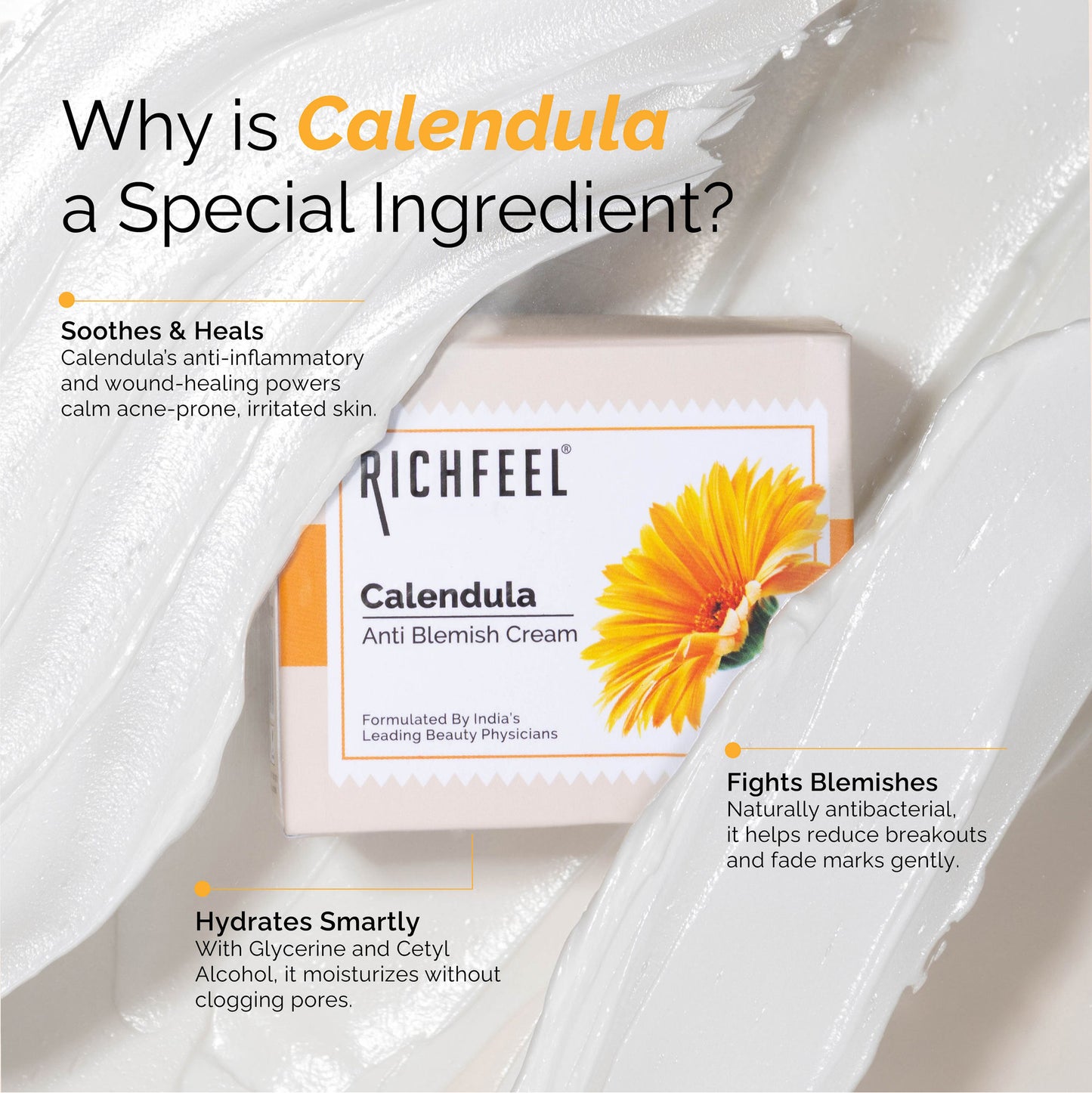 Richfeel Calendula Anti-Blemish Cream - Soothing Echinacea for Acne, Blackheads & Pores