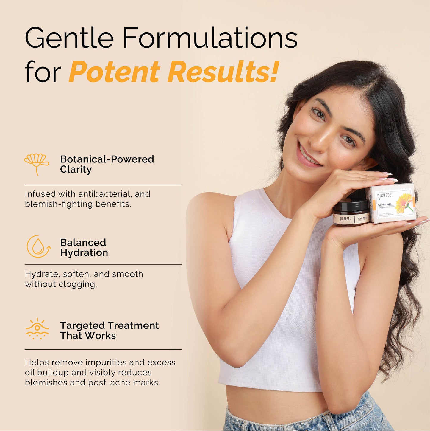 Richfeel Calendula Anti-Blemish Cream - Soothing Echinacea for Acne, Blackheads & Pores