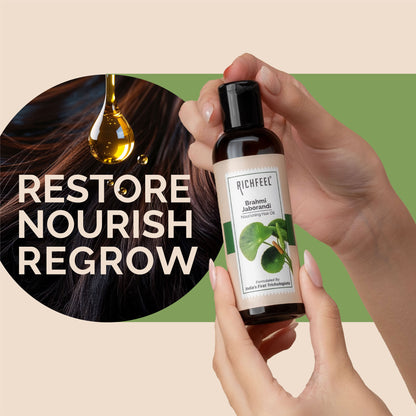Richfeel Brahmi Jaborandi Hair Oil - Strengthens, Nourishes, Promotes Growth & Soothes Scalp