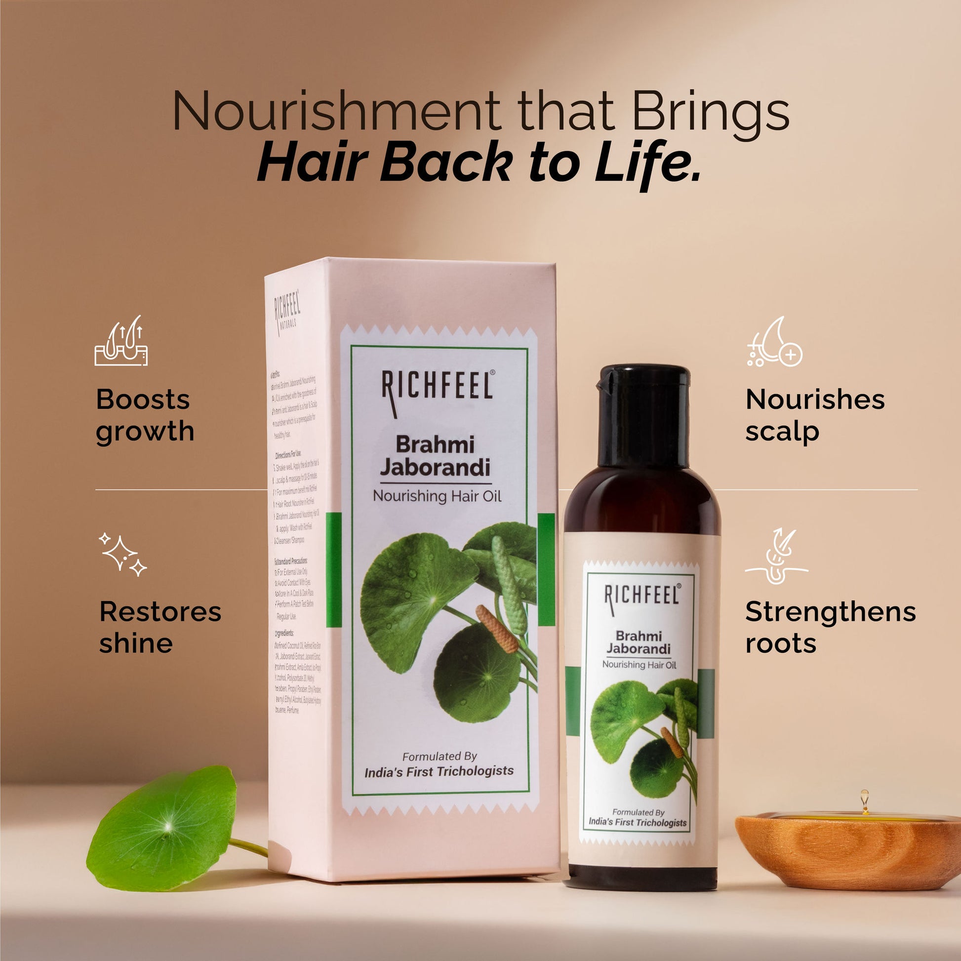 Richfeel Brahmi Jaborandi Hair Oil - Strengthens, Nourishes, Promotes Growth & Soothes Scalp