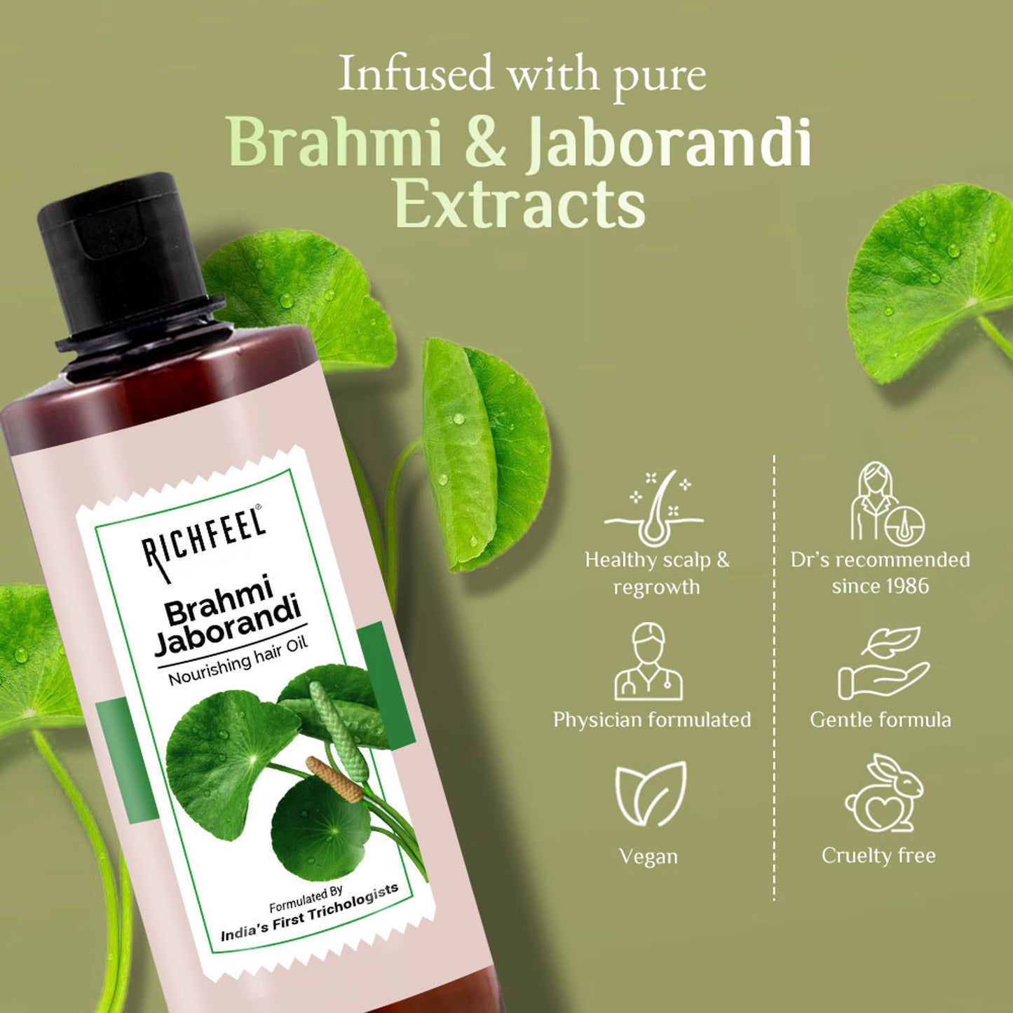 Richfeel Brahmi Jaborandi Hair Oil - Strengthens, Nourishes, Promotes Growth & Soothes Scalp
