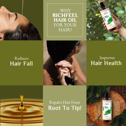 Richfeel Brahmi Jaborandi Hair Oil - Strengthens, Nourishes, Promotes Growth & Soothes Scalp