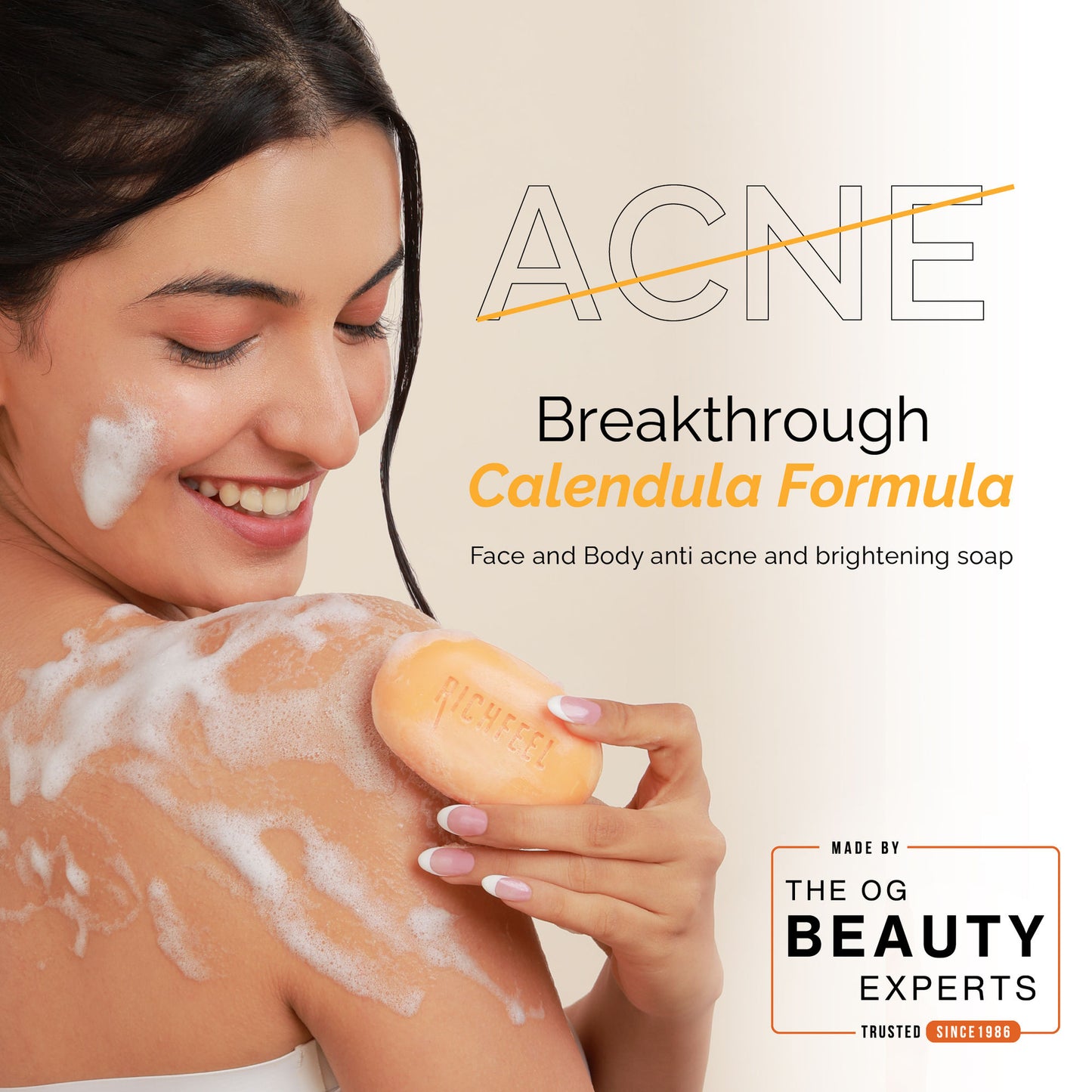 Richfeel Calendula Anti-Acne Soap: Fights Pimples, Blemishes & Promotes Healthy, Luminous Skin