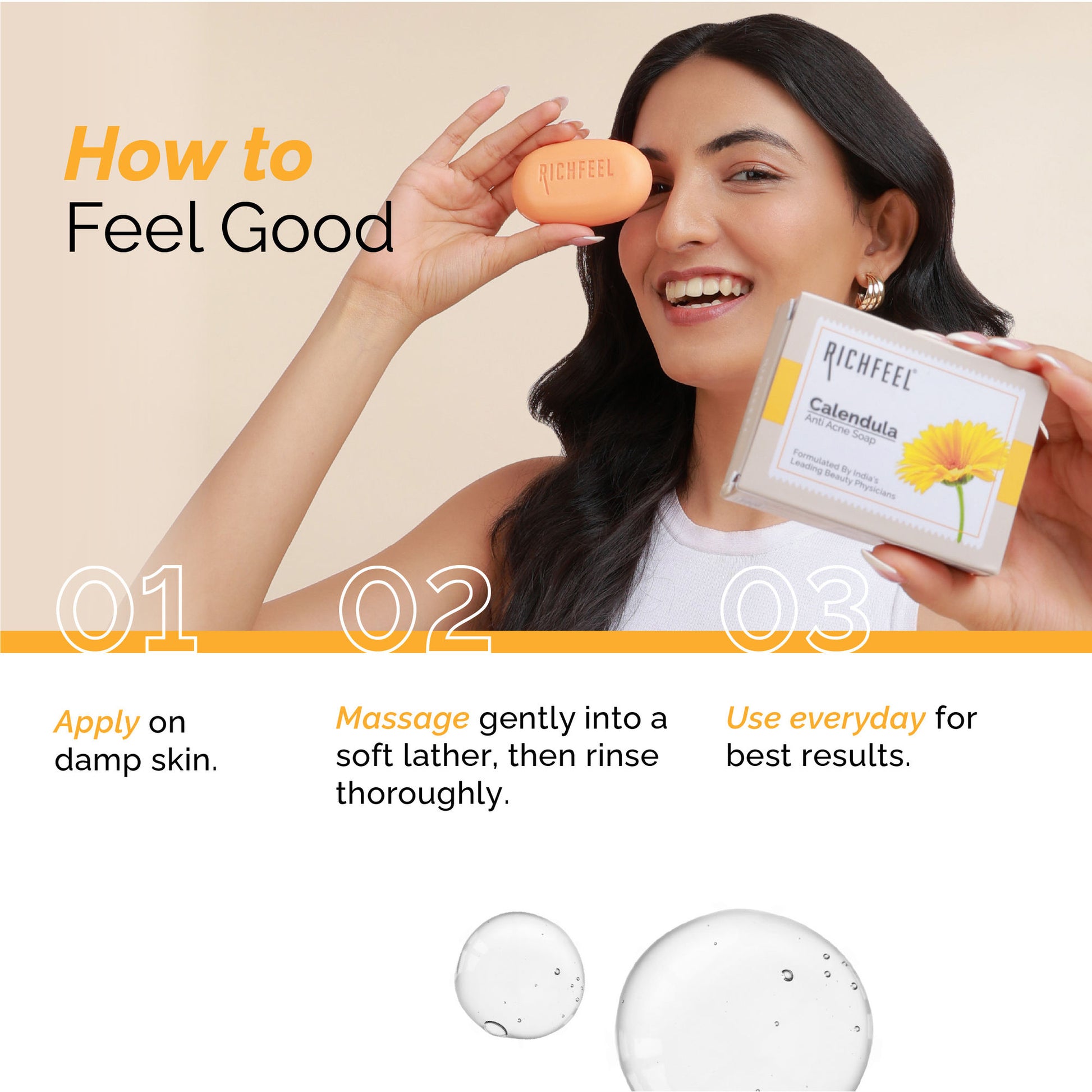 Richfeel Calendula Anti-Acne Soap: Fights Pimples, Blemishes & Promotes Healthy, Luminous Skin