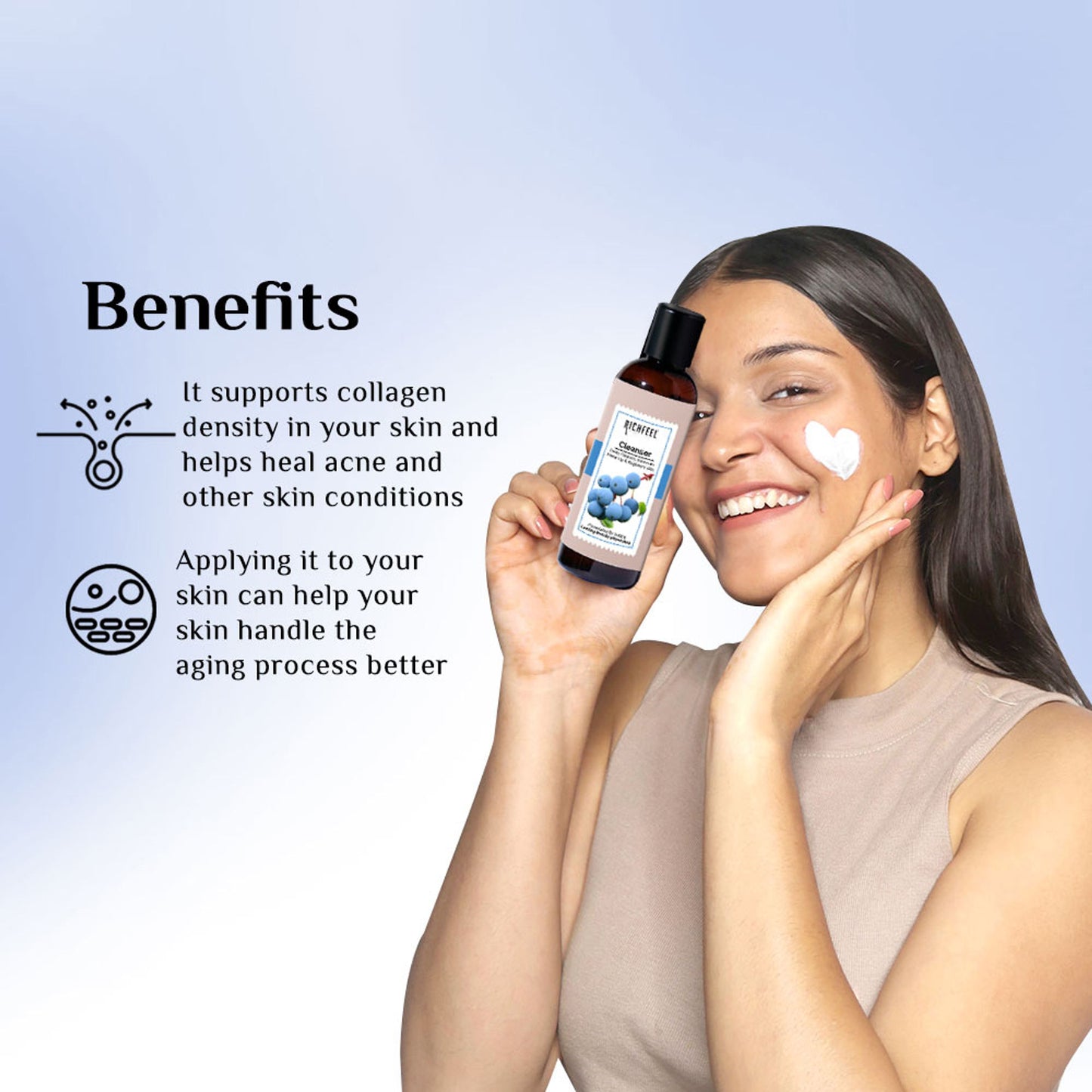 Richfeel Gentle Face Cleanser for Dry to Normal, Sensitive Skin - Hydrating, Removes Dirt & Makeup
