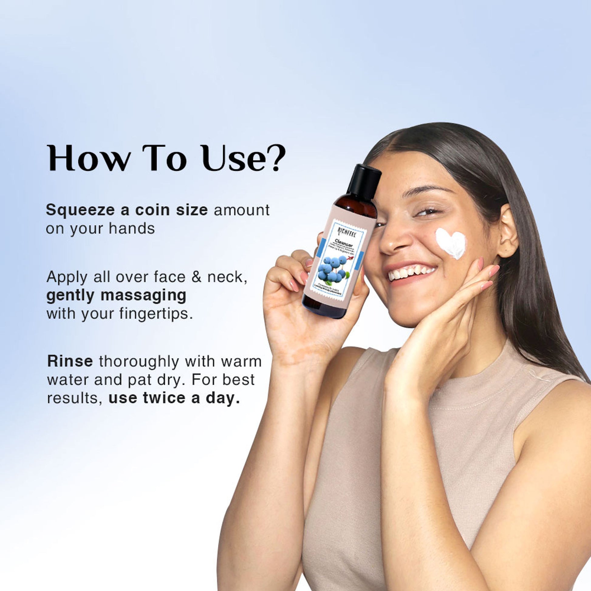 Richfeel Gentle Face Cleanser for Dry to Normal, Sensitive Skin - Hydrating, Removes Dirt & Makeup