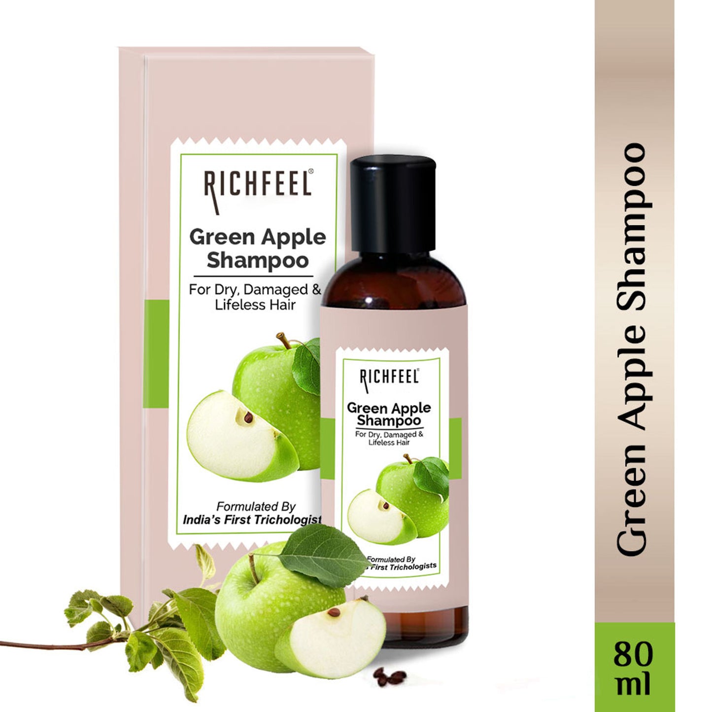 Richfeel Green Apple Shampoo for Dry, Damaged Hair - Nourishes Scalp, Promotes Shine & Smoothness