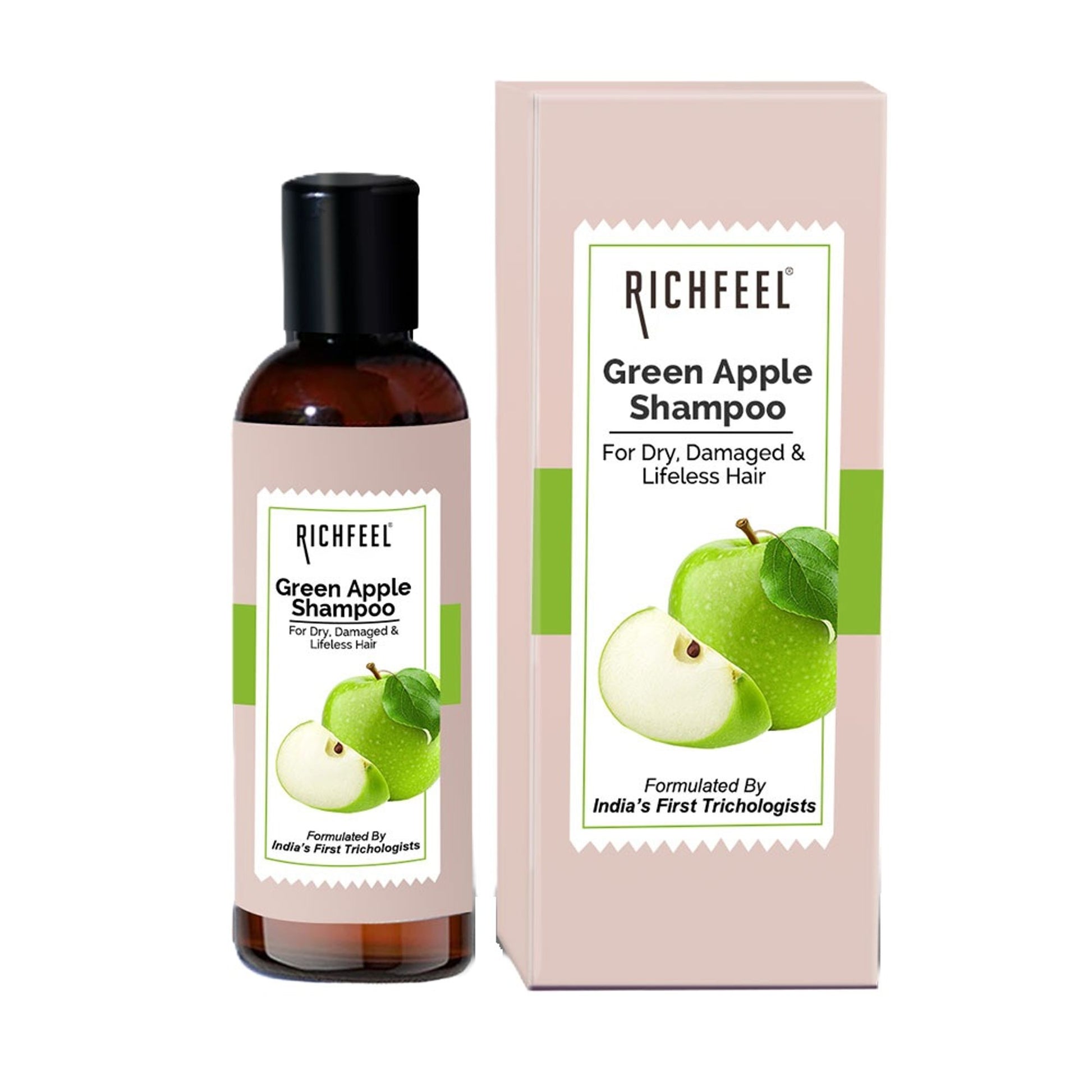 Richfeel Green Apple Shampoo for Dry, Damaged Hair - Nourishes Scalp, Promotes Shine & Smoothness