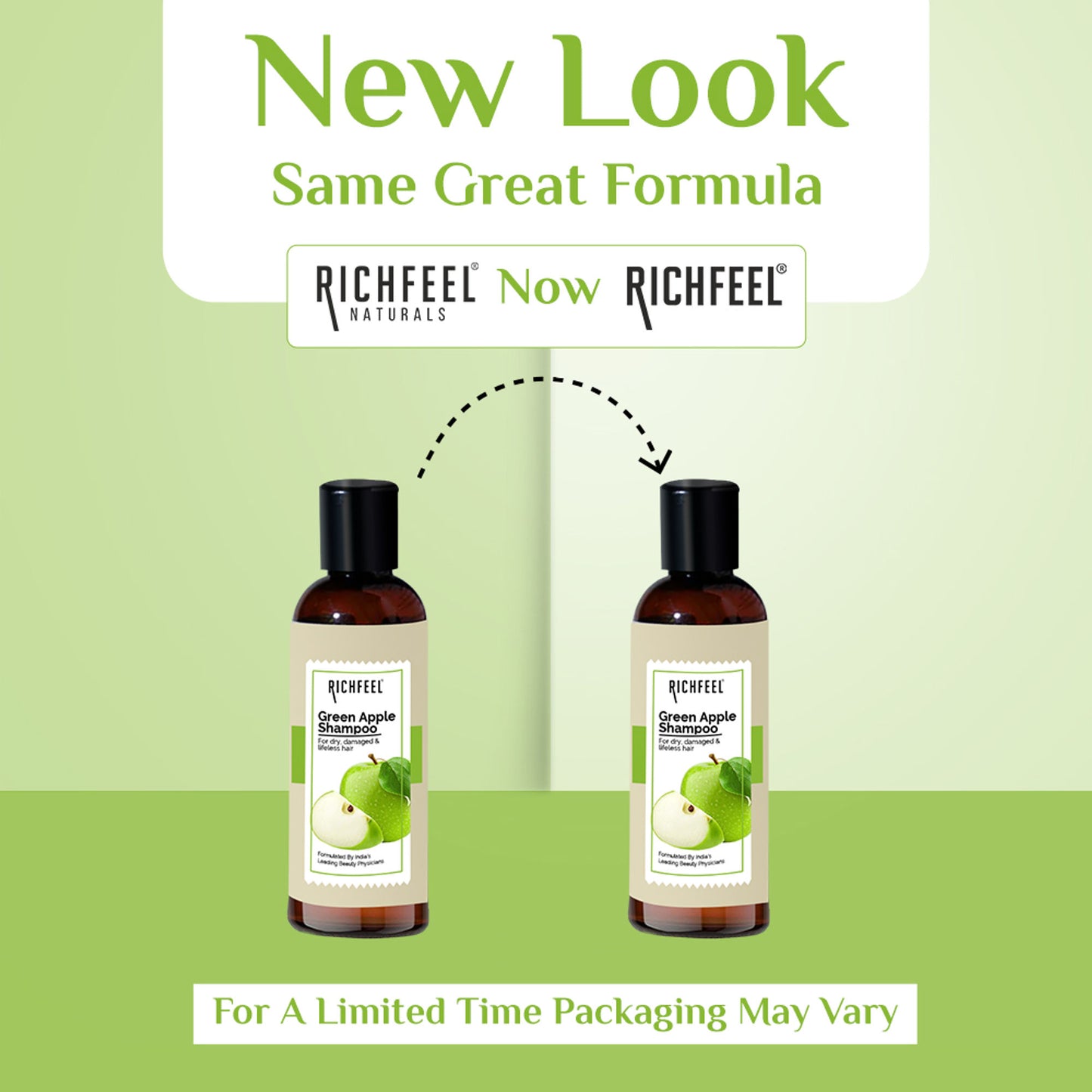 Richfeel Green Apple Shampoo for Dry, Damaged Hair - Nourishes Scalp, Promotes Shine & Smoothness