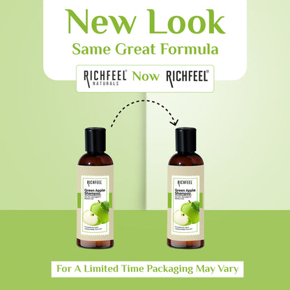 Richfeel Green Apple Shampoo for Dry, Damaged Hair - Nourishes Scalp, Promotes Shine & Smoothness