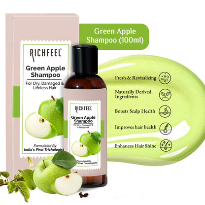 Richfeel Green Apple Shampoo for Dry, Damaged Hair - Nourishes Scalp, Promotes Shine & Smoothness