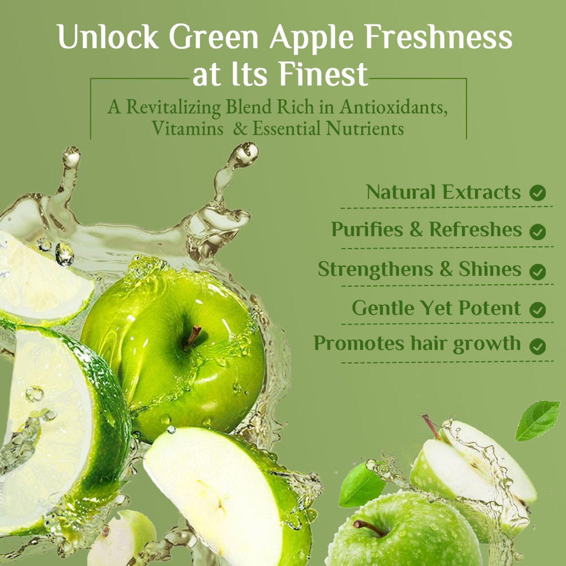 Richfeel Green Apple Shampoo for Dry, Damaged Hair - Nourishes Scalp, Promotes Shine & Smoothness