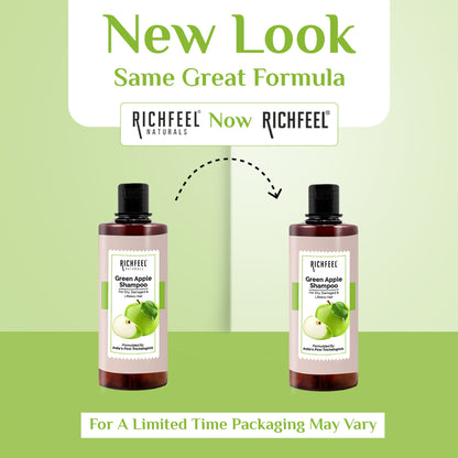 Richfeel Green Apple Shampoo for Dry, Damaged Hair - Nourishes Scalp, Promotes Shine & Smoothness