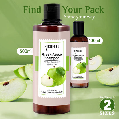 Richfeel Green Apple Shampoo for Dry, Damaged Hair - Nourishes Scalp, Promotes Shine & Smoothness