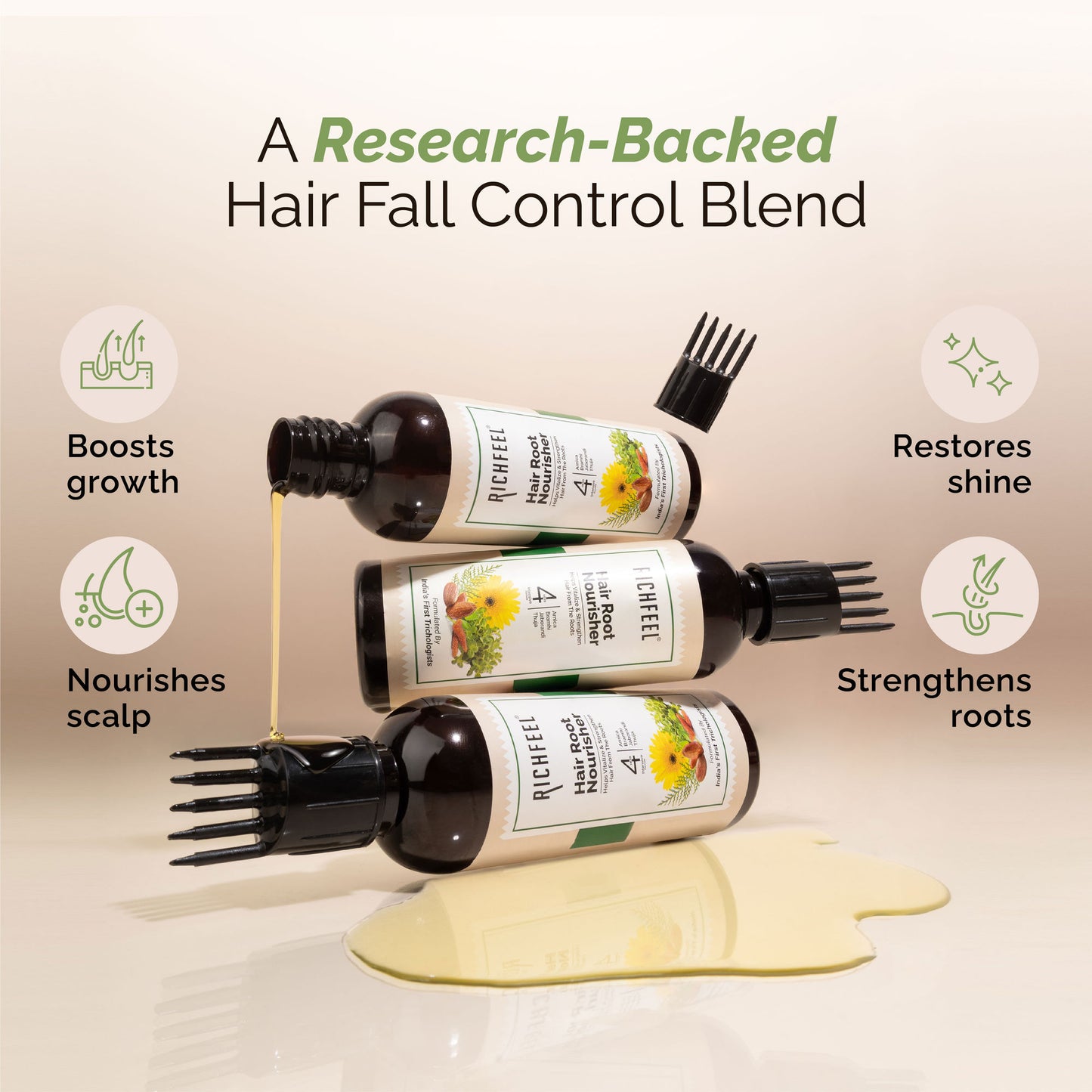 Richfeel Hair Nourisher Oil - Hair Fall Control & Growth Treatment, Trichologist-Developed Formula
