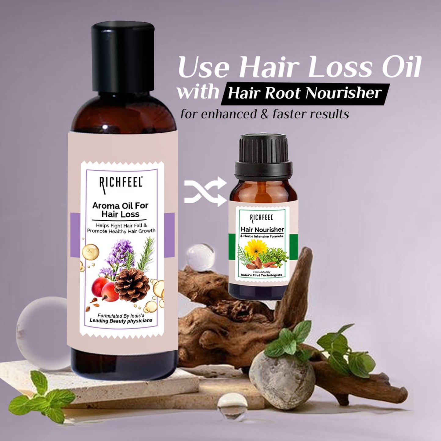 Richfeel Hair Loss Oil with Rosemary, Lavender & Grapeseed for Fall Control & Growth