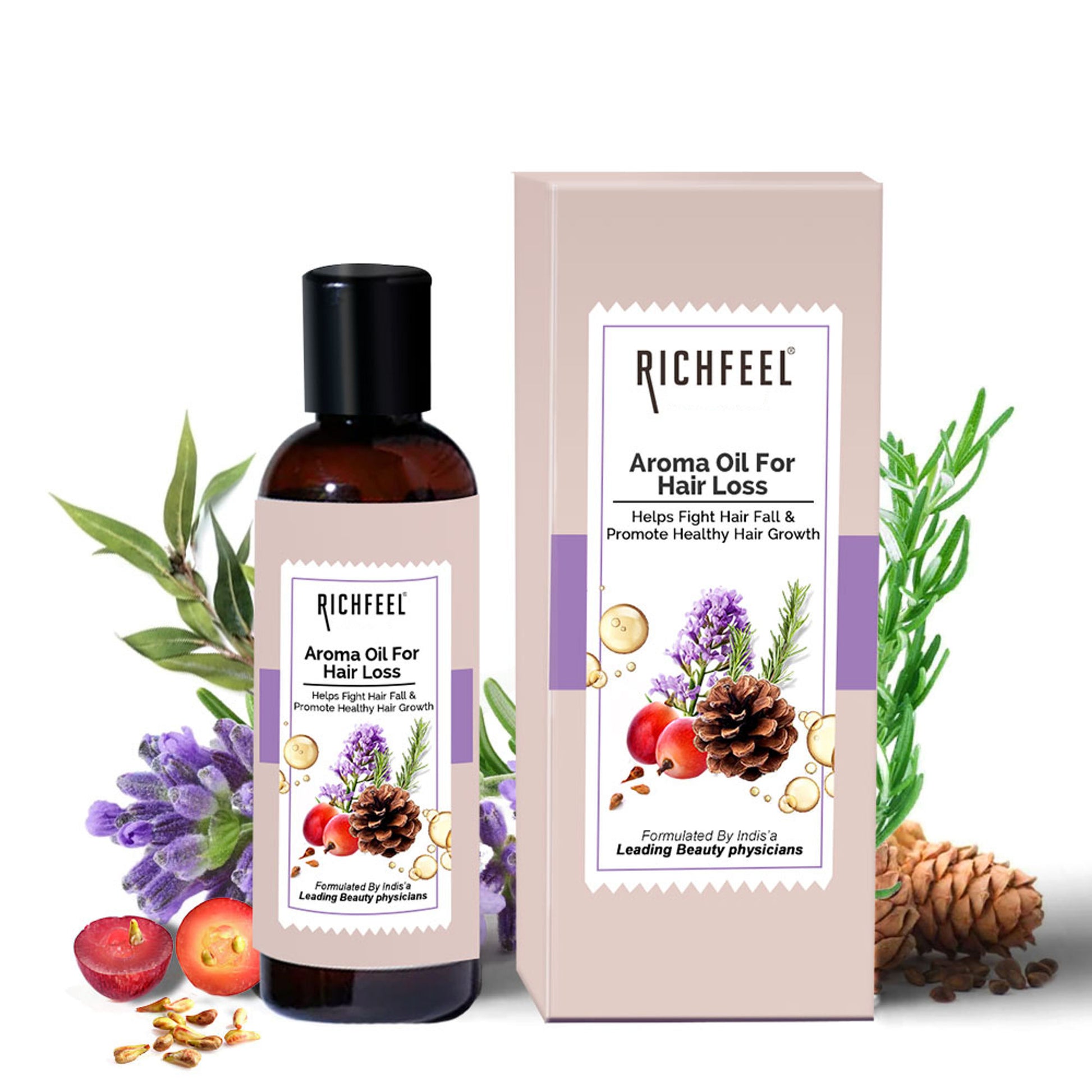 Richfeel Hair Loss Oil with Rosemary, Lavender & Grapeseed for Fall Control & Growth