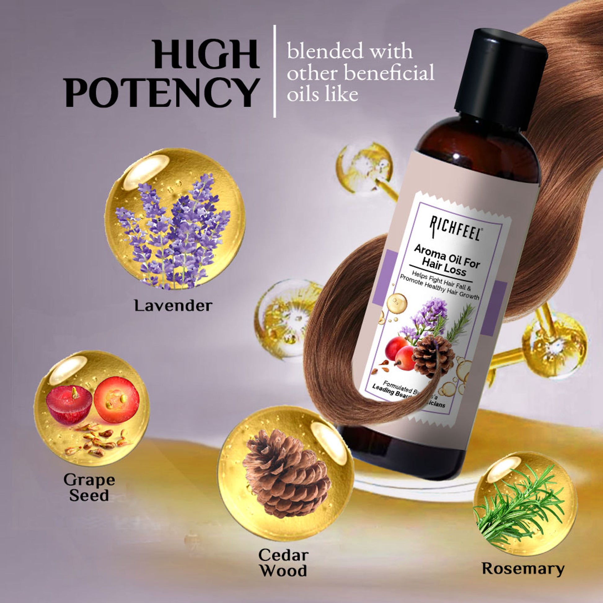 Richfeel Hair Loss Oil with Rosemary, Lavender & Grapeseed for Fall Control & Growth