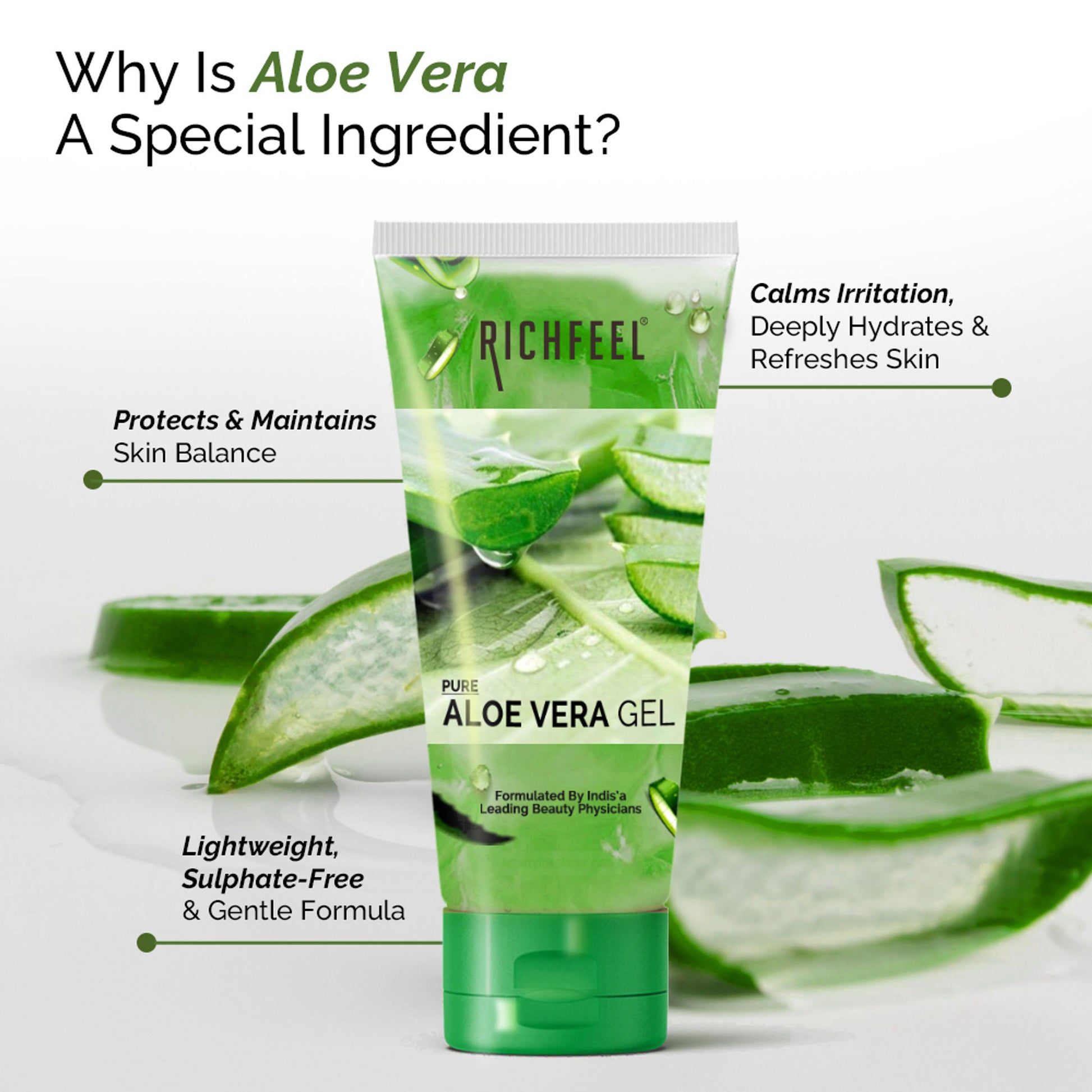 Richfeel Pure Aloe Vera Gel for Face, Skin & Hair , Ultimate Glow Gel for Men & Women