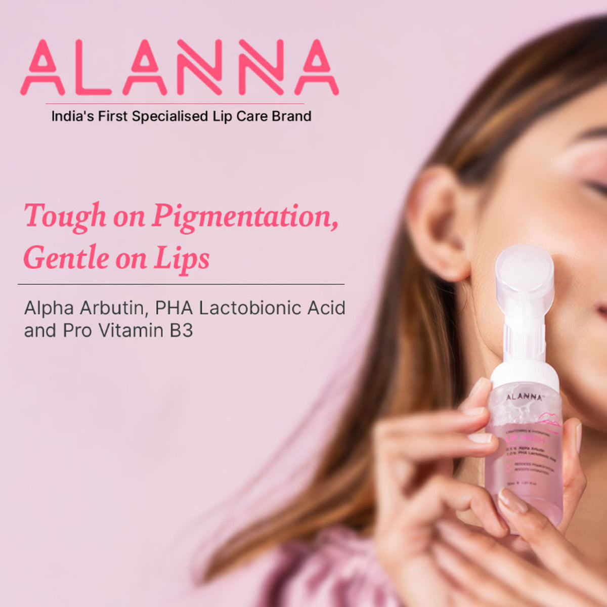 ALANNA Lip Wash brightening lip cleanser for dark, dry, pigmented lips, designed to improve lip brightness and hydration.