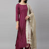 Dhiyona IE Women Magenta & Beige Striped Kurta with Palazzos & Dupatta
