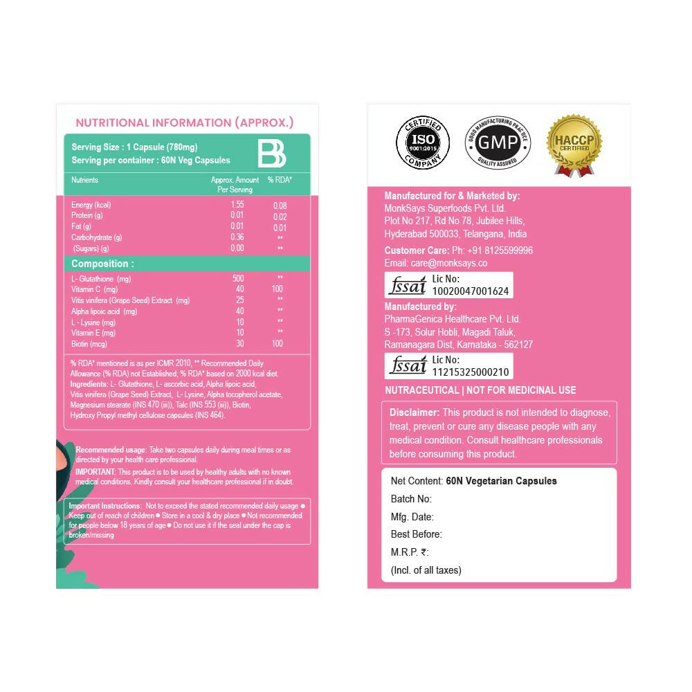 BBETTER L-Glutathione Capsules with Alpha Lipoic Acid, Grape Seed Extract for Skin - Indyancart