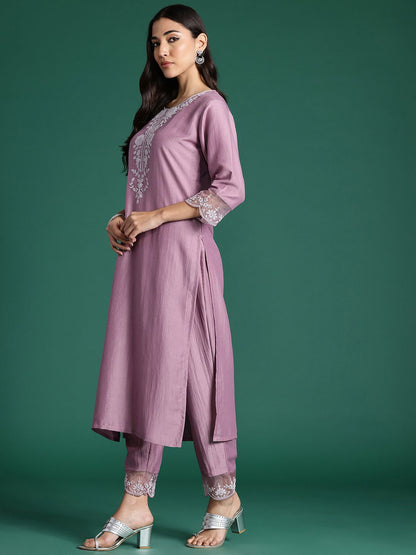 Indyancart IE Embroidered Zari Kurta with Trousers & With Dupatta