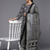 Indyancart VA Women's Black Floral Printed Kurta with Trousers & Dupatta