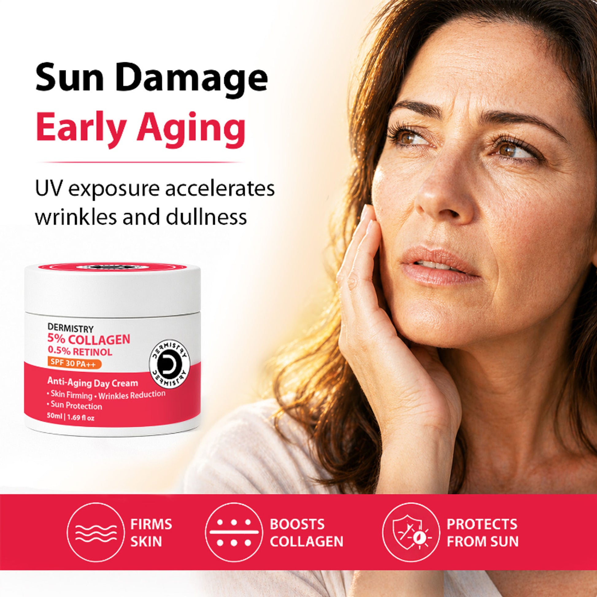 DERMISTRY Anti Ageing Collagen Retinol SPF 30 Moisturizer Day Face Cream For Aging Wrinkles Repair