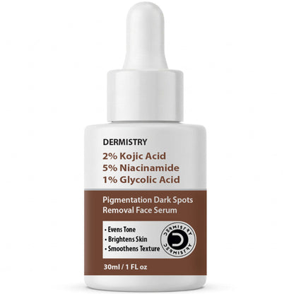 DERMISTRY 2% Kojic Acid Face Serum Pigmentation Dark Spots Removal Whitening Glowing Skin Fairness