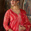 Dhiyona IE Floral Printed V-Neck Sequinned Straight Kurta With Trousers And Dupatta