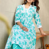 Dhiyona IE Floral Printed V-Neck Pure Cotton A-Line Kurta With Trousers