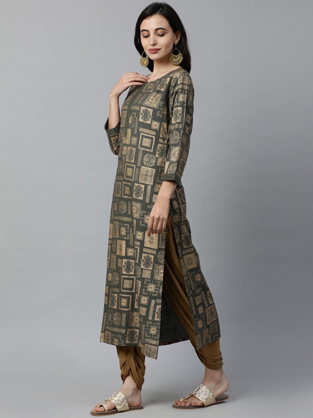 Dhiyona IE Women Green Printed Straight Kurta