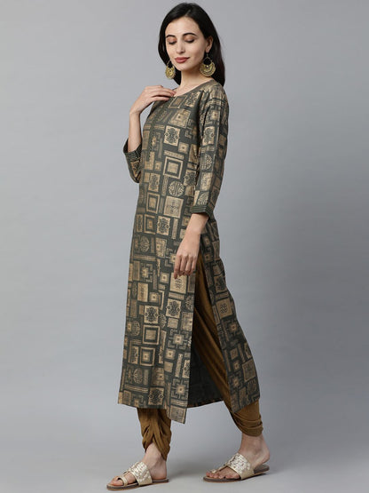 Dhiyona IE Women Green Printed Straight Kurta