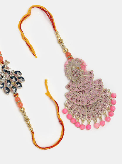 Anouk Stones Studded And Beaded Peacock Bhaiya Bhabhi Rakhis With Roli Chawal