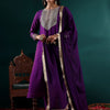 Dhiyona VA Women's Floral Embroidered Regular Chanderi Silk Kurta with Trousers & With Dupatta